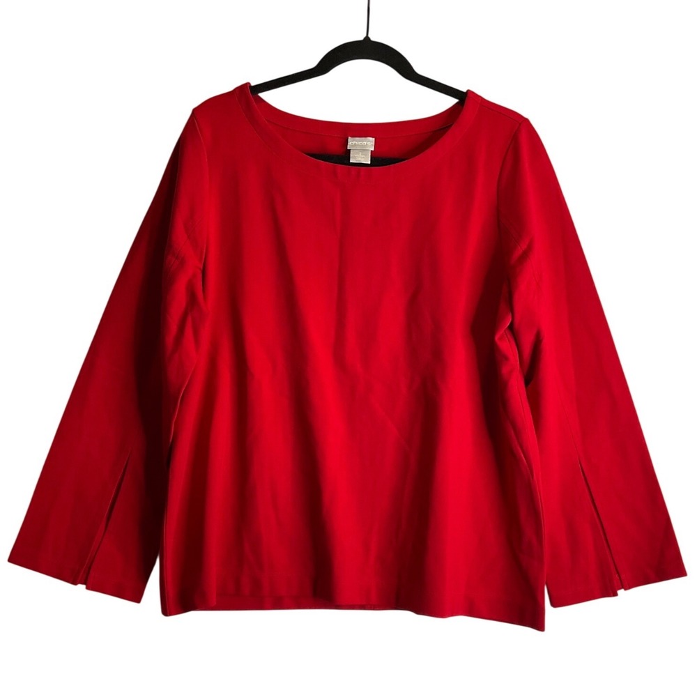New Chico's Red Pullover Round Neck Jersey Top Casual Relaxed 2/L/12